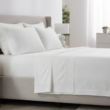 JUEGO DE SABANAS 300H CON EMBOZO SATEN BLANCO TWIN 100% ALGODON