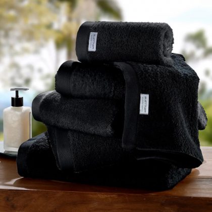 JUEGO DE TOALLA Y TOALLON NEGRO 100 % ALG.  EGIPCIO PEINADO 700 GRS LINEA MURANO