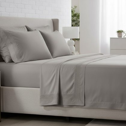 JUEGO DE SABANAS 300H CON EMBOZO SATEN GRIS TWIN 100% ALGODÓN