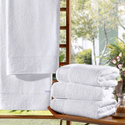 JUEGO DE TOALLA Y TOALLON BLANCO 100% ALG. PEINADO LINEA LIMOGES