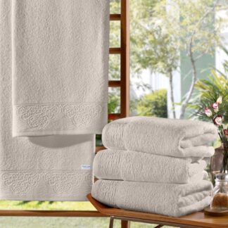 JUEGO DE TOALLA Y TOALLON BEIGE 100% ALG PEINADO 500 GRS LINEA LIMOGES