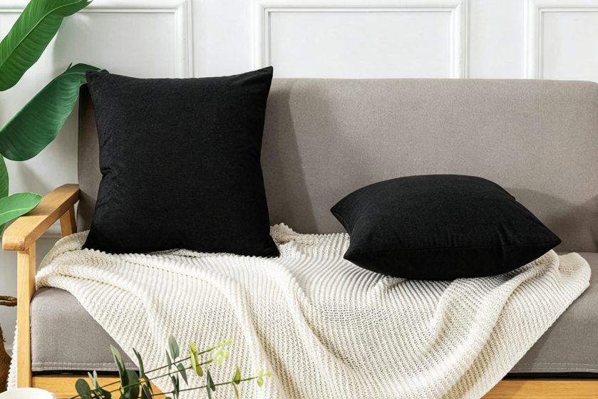 FUNDA DE ALMOHADON TUSOR NEGRO 45 X 45cm - Imagen 2