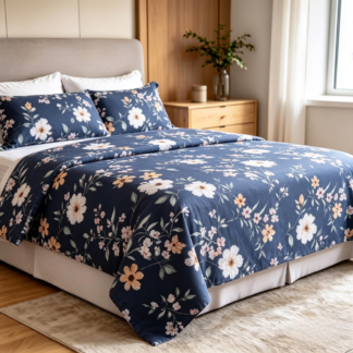 JGO. SABANAS MICROFIBRA FLOR AZUL-QUEEN