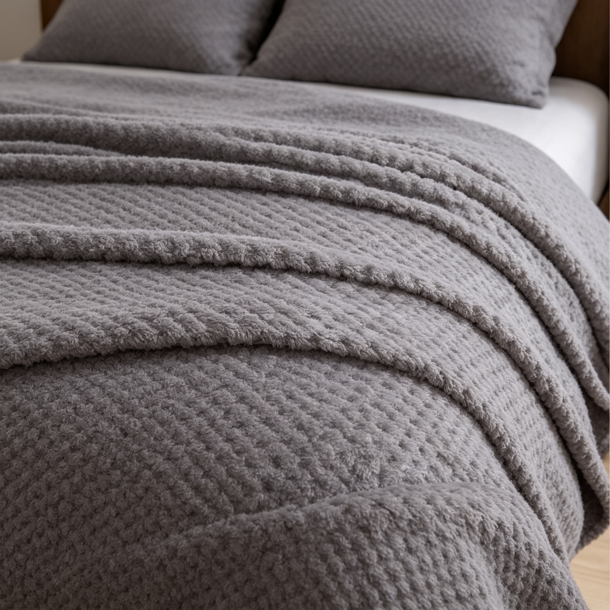 FRAZADA HAIFA FLANNEL JAQUARD GRIS- QUEEN - Imagen 2